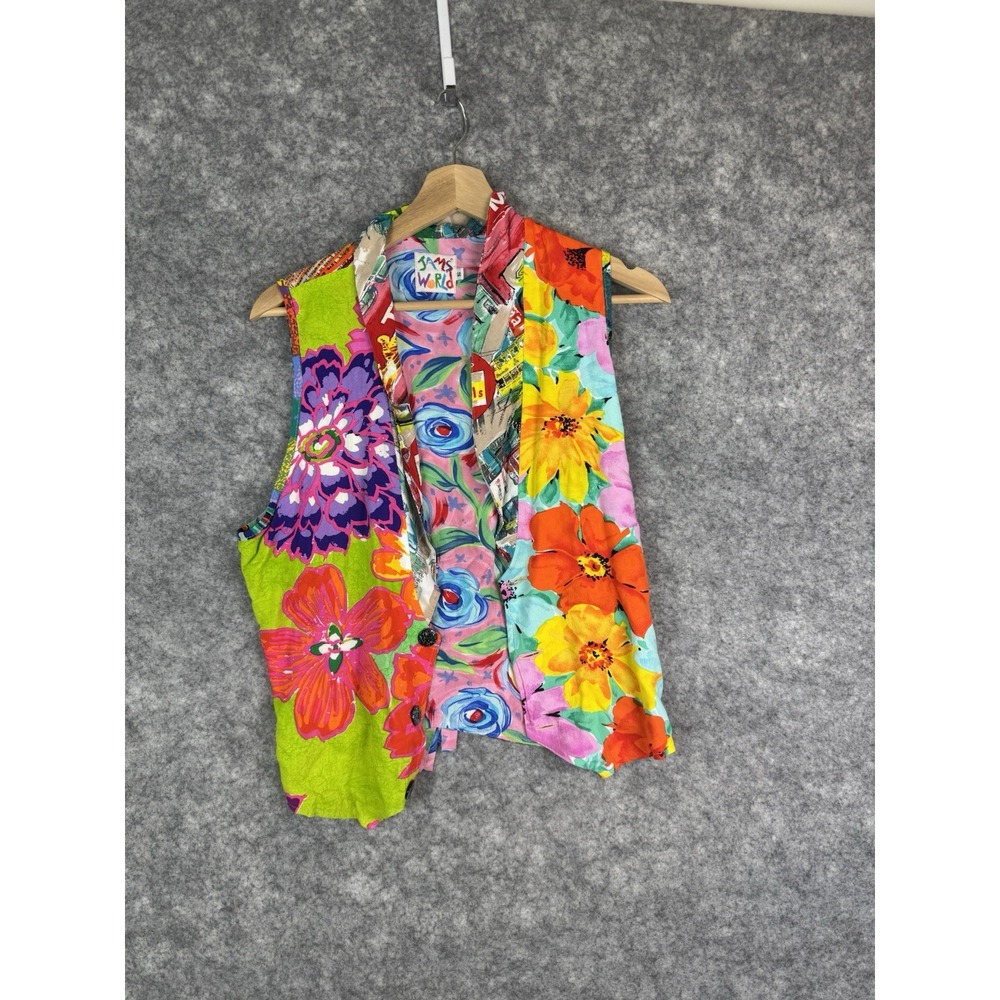 Vintage Jams World Vest Womens Small 90s Hawaiian Floral Abstract USA Multicolor